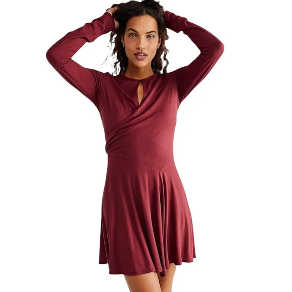 FREE‎ PEOPLE FP BEACH Vance Mini Dress in Bordeaux size Medium NWT - Picture 2 of 7